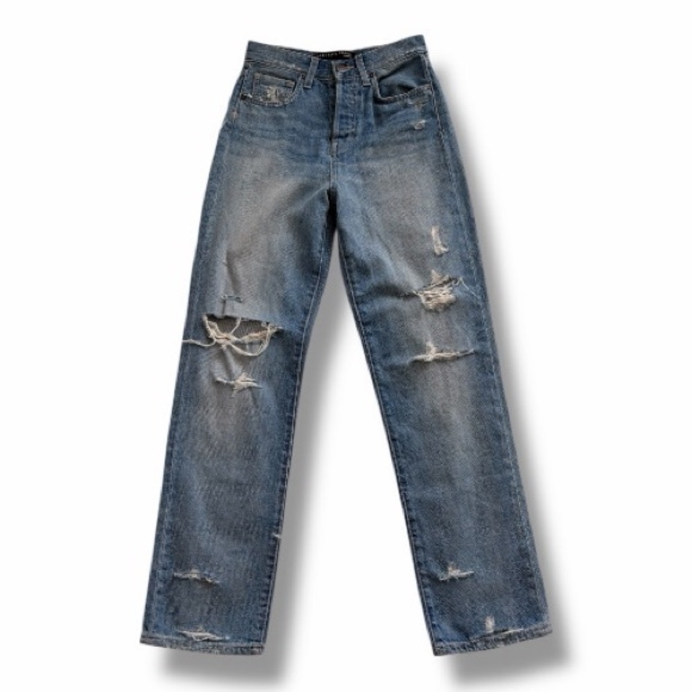 Veronica Beard Blake High Rise Classic Distressed Straight Jeans